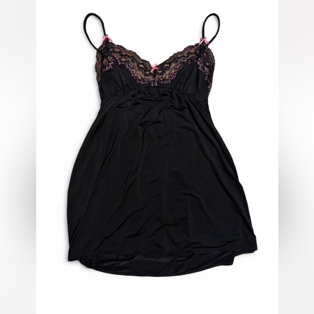Womens Betsy Johnson Black Lace Babydoll Lingerie Nighty slip Dress L